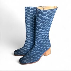 Paloma Wool blue denim monogram mid calf Boots